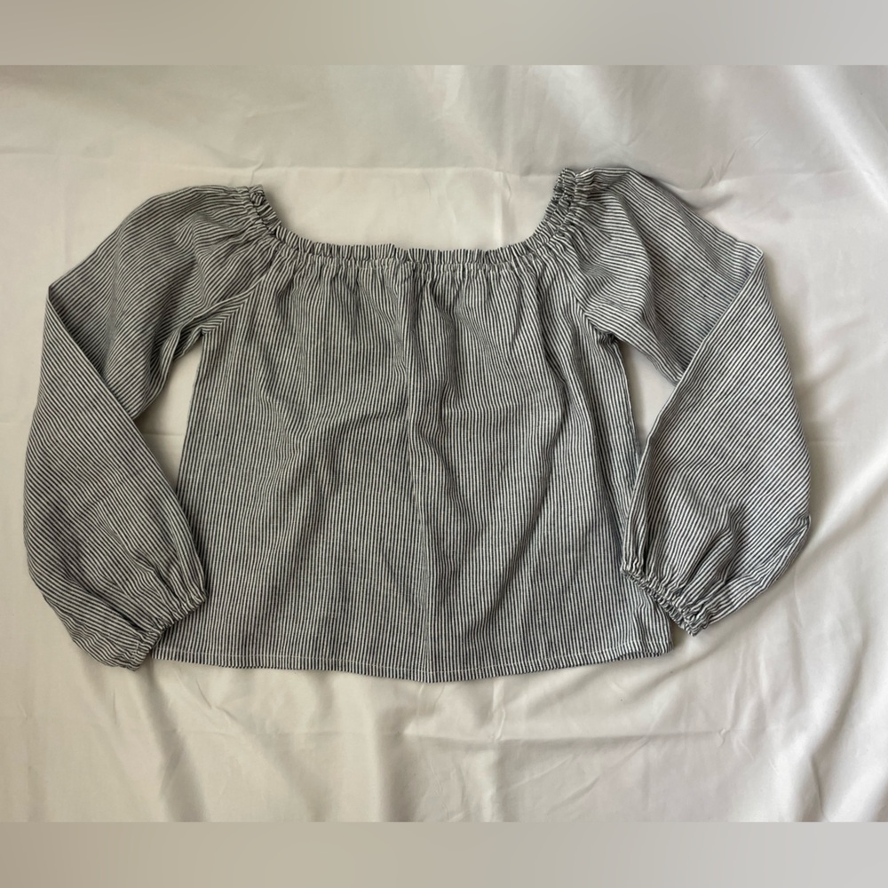 John Galt 100% Cotton Striped Off the Shoulder Crop Shirt